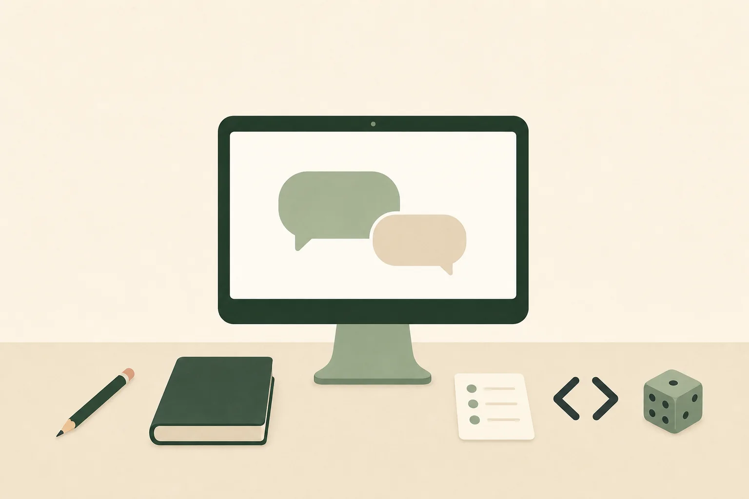 Illustration of a local AI assistant helping with writing, learning, planning, coding and creative tasks.